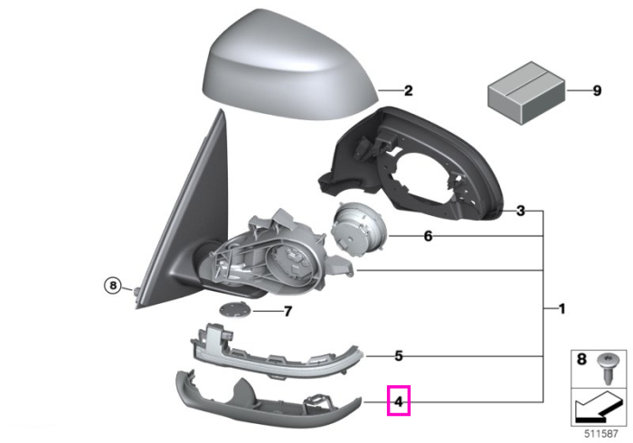 Capac inferior oglinda laterala dreapta (Shadow Line) - BMW X3 F25, X4 F26, X5 F15 M F85, X6 F16 M F86