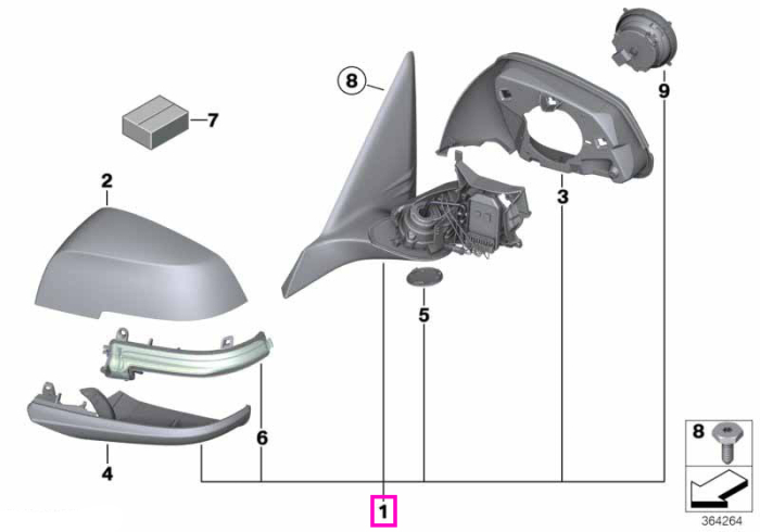Oglinda exterioara incalzita, dreapta (Shadow-Line) - BMW Seria 3 F30 F31 F35