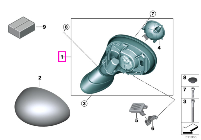 Oglinda exterioara, functie incalzire, fara geam, dreapta - Mini Cabrio F57, F55, F56