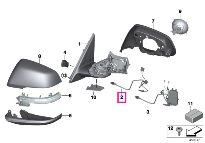 Cablaj electric oglinda exterioara, incalzita, dreapta - BMW Seria 1 F52, Seria 2 F45 F46, X1 F48 F49