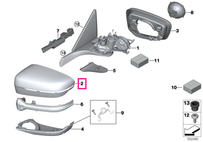 Capac ornament oglinda laterala dreapta, primerizat - BMW Seria 5 G30 G31, Seria 6 G32, Seria 7 G11 G12, Seria 8 G14 G15 G16 - RHD (volan dreapta)	