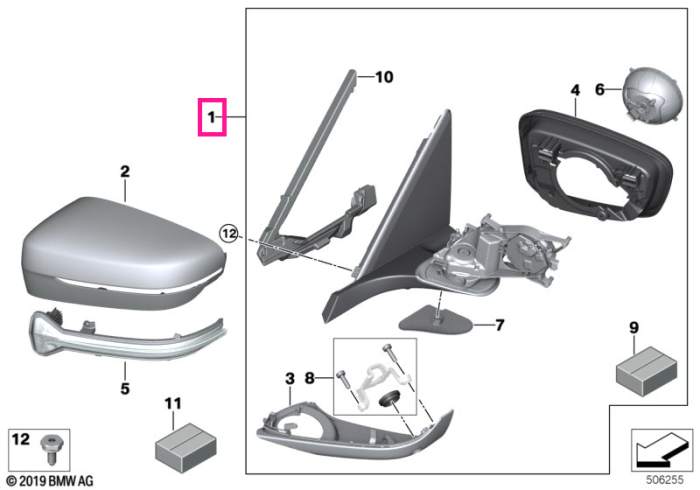 Oglindă exterioară laterala dreapta încălzită, cu memory bus, Shadow-Line - BMW Seria 7 G11 G12