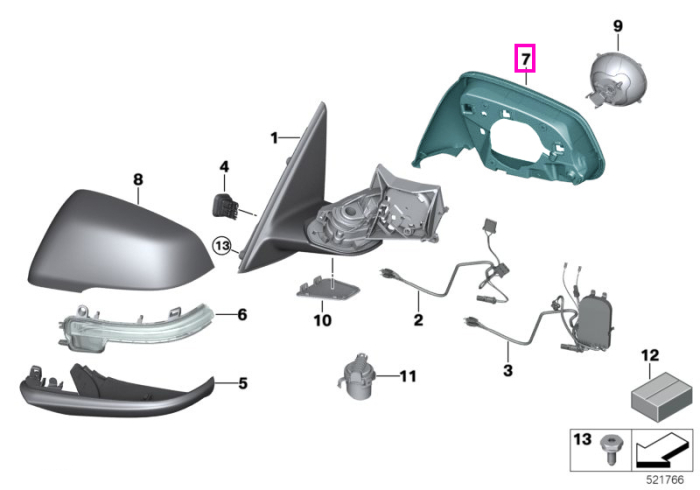  Ornament/Inel sustinere oglinda exterioara, dreapta - BMW X1 F48 LCI	