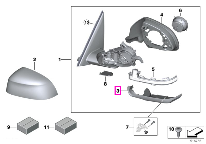 Carcasa inferioara oglinda dreapta, Shadow Line - BMW iX3 G08, X3 G01 G08 F97 M, X4 G02 F98 M, X5 G05 F95 M, X6 G06 F96 M, X7 G07