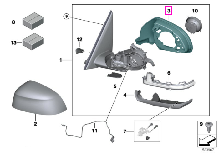 Inel sustinere mecanism oglinda exterioara, stanga - BMW X3 G01, X4 G02, X5 G05, X6 G06, X7 G07