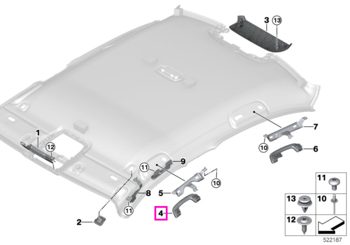 Maner interior plafon, fata, Bej (Canberrabeige) - BMW Seria 3 G20 G21, Seria 5 G30 G31 G38, Seria 6 G32, Seria 7 G11 G12, iX3 G08, X3 G01, X5 G05, X7 G07