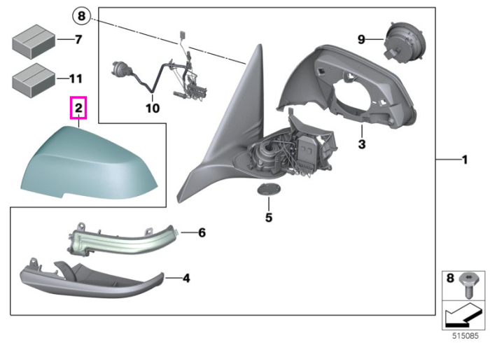 Capac/Carcasa oglinda exterioara stanga, vopsit Gri (Ferric Grey II) - BMW Seria 1 F20 F21, Seria 2 F22 F23 F87 M2