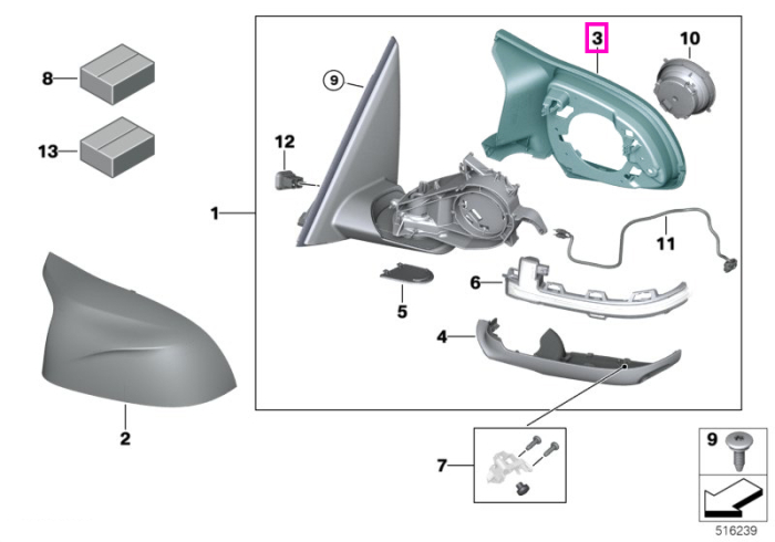 Inel suport carcasa oglinda exterioara stanga - BMW iX3 G08, X3 G01 G08 F97 M, X4 G02 F98 M, X5 G05 F95 M, X6 G06 F96 M, X7 G07, XM G09