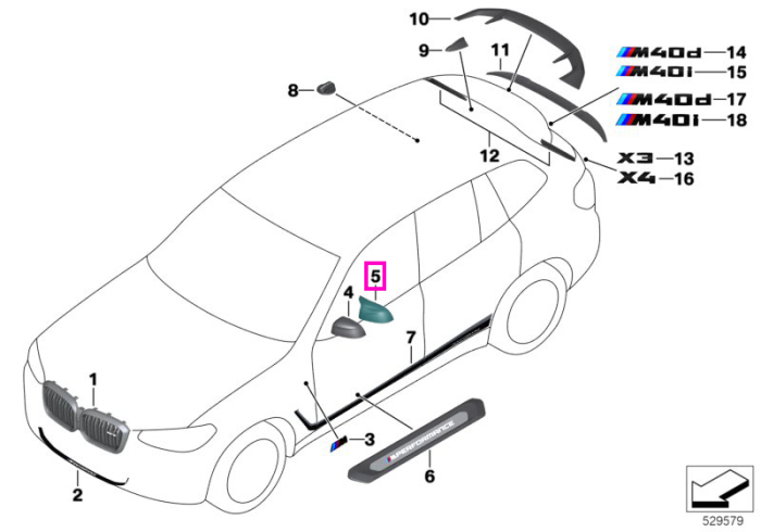 Capac exterior oglinda stanga, carbon, M Performance - BMW iX3 G08, X3 G01 G08 F97 M, X4 G02 F98 M, X5 G05 F95 M, X6 G06 F96 M, X7 G07, XM G09