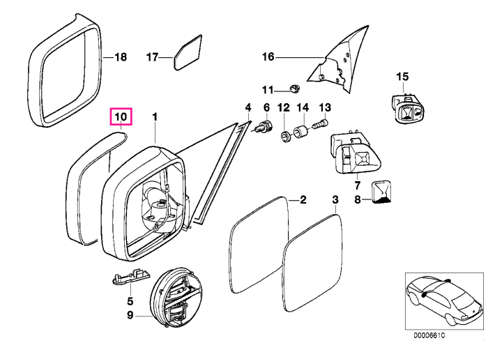 Ornament/Capac oglinda laterala stanga - BMW Seria 3 E36, Seria 5 E34