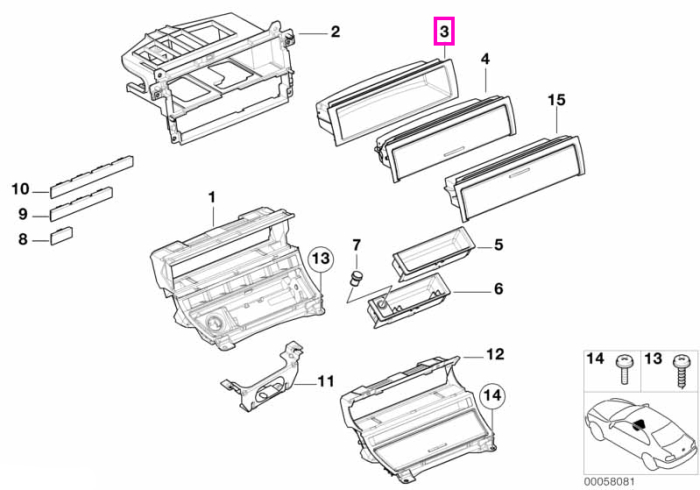 Compartiment depozitare cu capac, fata - BMW Seria 3 E46