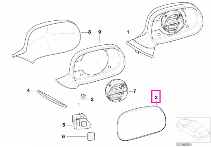 Geam convex oglinda laterala pasager - BMW Z3 E36
