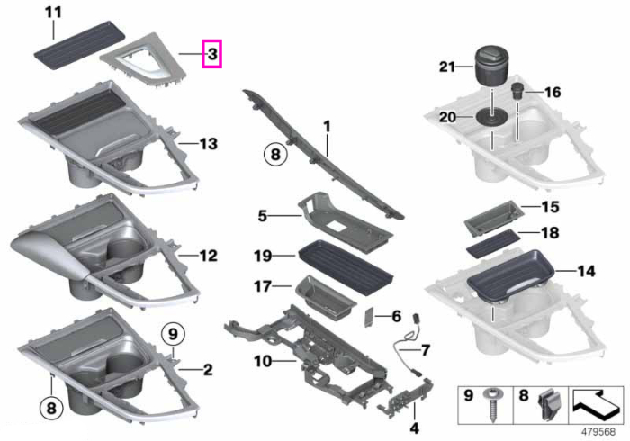 Ornament rama selector viteze, consola centrala - BMW Seria 3 F30 F31 F34, Seria 4 F32 F33 F36 - RHD (volan dreapta)