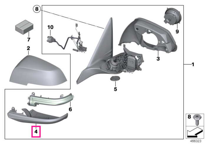 Ornament inferior carcasa oglinda laterala, dreapta - BMW X2 F39, Z4 G29	