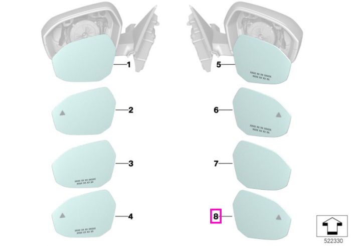 Sticla oglinda laterala dreapta, unghi larg - BMW Seria 5 G60 G61 G68 G90 G99 M5, Seria 7 G70