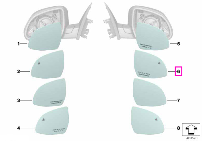 Geam oglinda laterala stanga, incalzita, wide-angle (HC2) - BMW iX3 G08, X3 G01 G08 F97 M, X4 G02 F98 M, X5 G05 F95 M, X6 G06 F96 M, X7 G07, XM G09