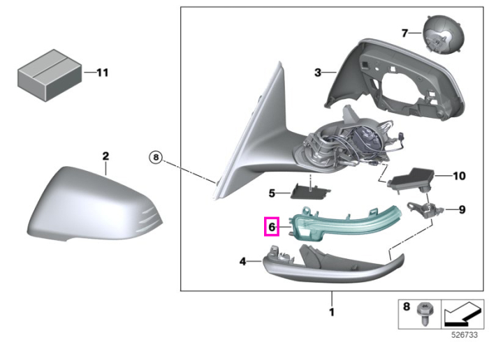  Lampa semnal aditionala, pe oglinda laterala dreapta - BMW Seria 1 F40, Seria 2 F44	