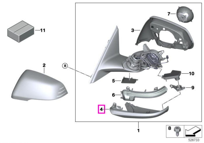 Carcasa inferioara oglinda exterioara, dreapta, textura granulata - BMW Seria 1 F40, Seria 2 F44