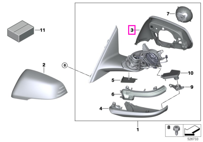Inel suport oglinda laterala, negru lucios (Shadow Line), stanga - BMW Seria 1 F40, Seria 2 F44