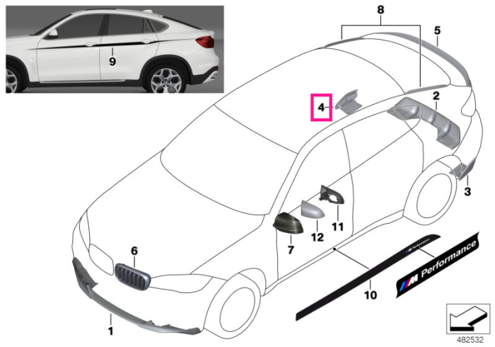 Pachet aerodinamic, clapeta spate, dreapta "BMW M Performance" - BMW X6 F16