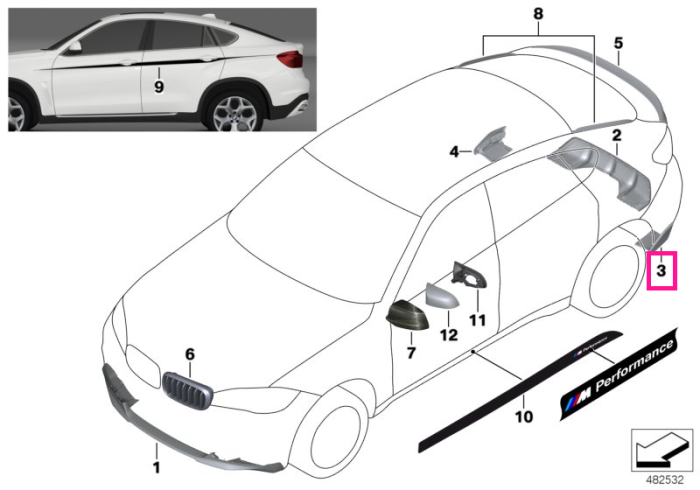 Pachet aerodinamic, clapeta spate, stanga "BMW M Performance" - BMW X6 F16