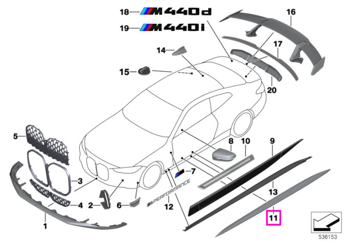 Ornament prag, carbon, stanga "BMW M Performance" - BMW Seria 4 G22 G23