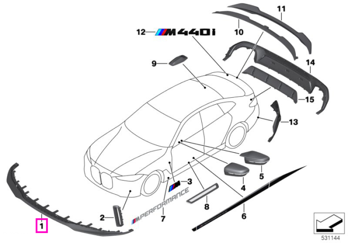 Spoiler fata carbon, M Performance - BMW Seria 4 G26, i4 G26