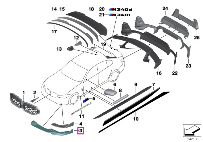  Splitter dreapta bara protectie fata, carbon, M Performance - BMW Seria 3 G20 Saloon LCI	