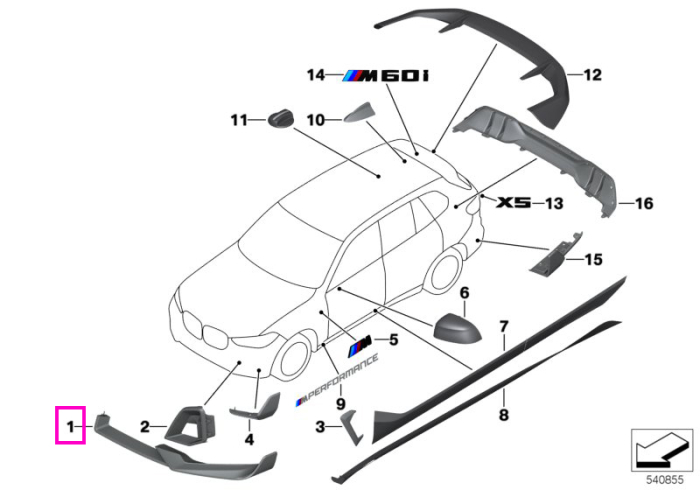 Ornament bara fata, stanga, carbon, "M Performance" - BMW X5 G05 G18	