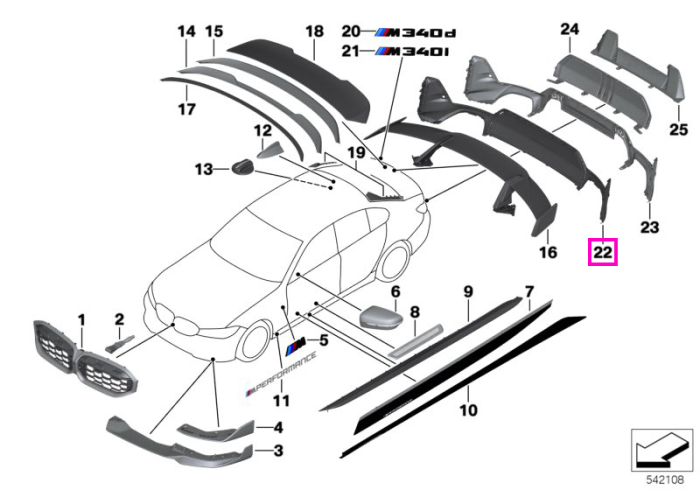 Ornament bara spate, negru lucios, M Performance - BMW Seria 3 G20 G21