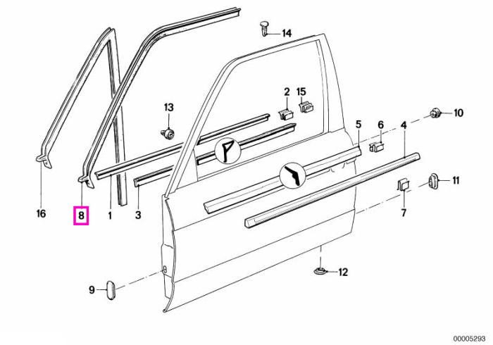 Cheder/Garnitura superioara etansare usa fata, dreapta - BMW Seria 3 E30