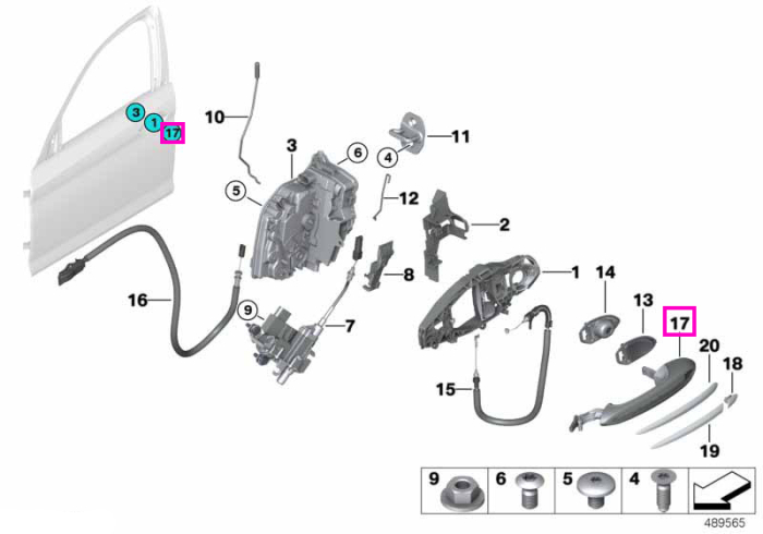 Maner usa exterior, grunduit, cu Comfort Access, stanga - BMW Seria 1, Seria 2, Seria 3, Seria 4, Seria 5, Seria 6, Seria 8, X3, X4, X5, X5L, X6, X7, Z4, i3L, iX3