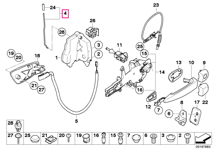 Tija actionare/blocare usa fata, dreapta - BMW Seria 3 E92 E93