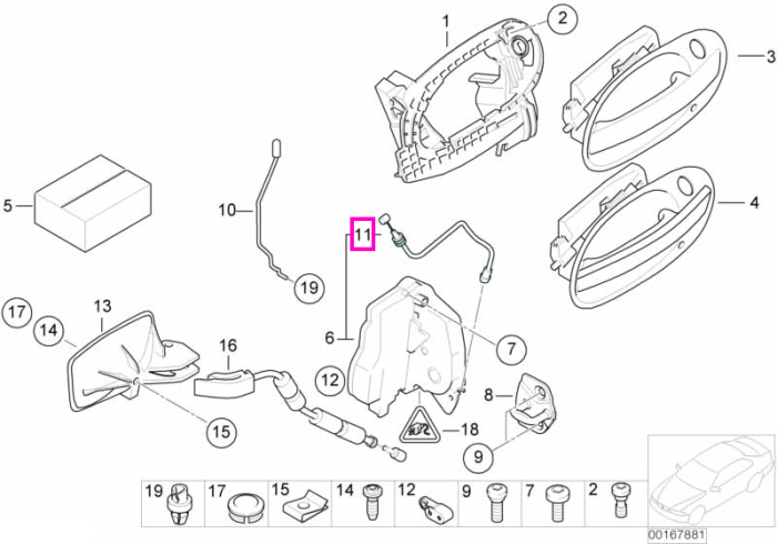 Cablu actionare maner exterior portiera fata, dreapta - BMW Seria 7 E65 E66
