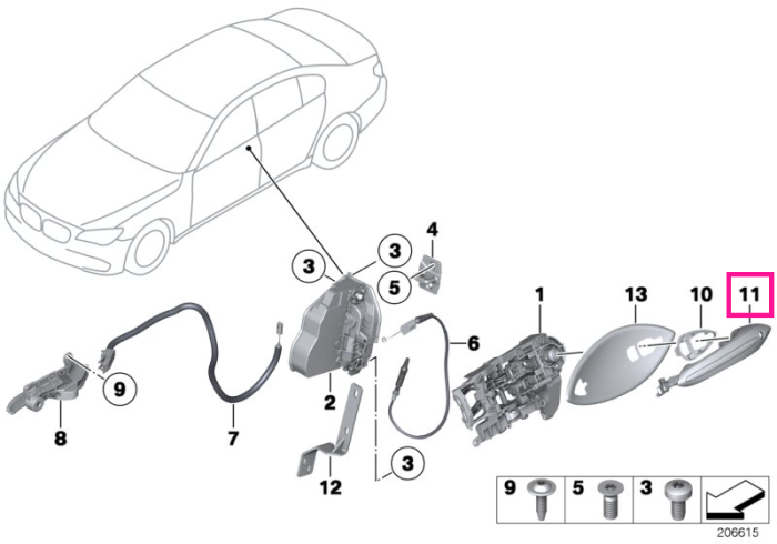 Maner exterior, usa fata, stanga, finisaj vopsit - BMW Seria 5 F07 F10 F11 F18, Seria 6 F06 F12 F13, Seria 7 F01 F02 F04