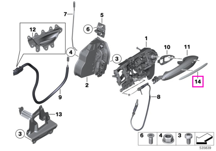 Ornament maner usa fata, stanga, cromat - BMW Seria 5 F07 F10 F11 F18, Seria 6 F06 F12 F13, Seria 7 F01 F02 F04 - LHD (volan stanga)