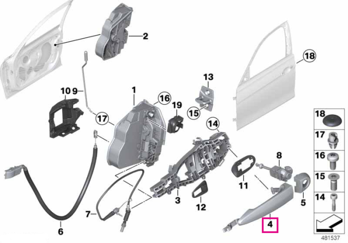Maner exterior usa fata, stanga, primerizat (pregatit pentru vopsire) - BMW Seria 3 F30 F31 F34 F35 F80, Seria 4 F32 F33 F36 F82 F83