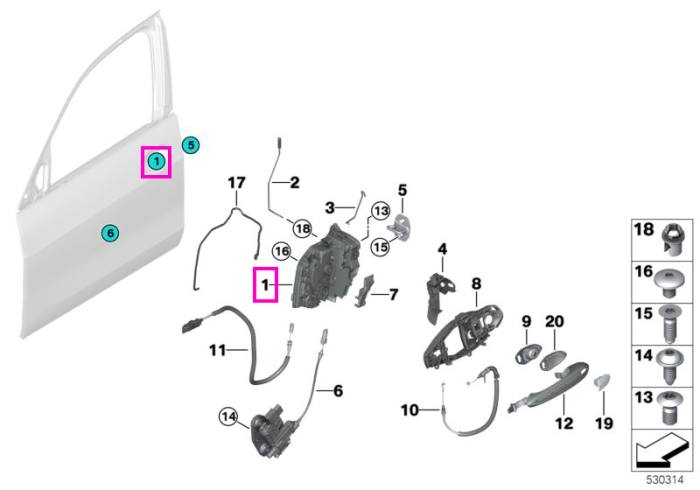 Mecanism inchidere usa fata, stanga, cu sistem SCA (Soft Close Automatic) - BMW Seria 5 G30 G31 F90 M5, Seria 6 G32, Seria 7 G11 G12, Seria 8 G14 G15 G16 F91 F92 F93 M8, X5 G05 F95 M, X6 G06 F96 M, X7 G07, XM G09