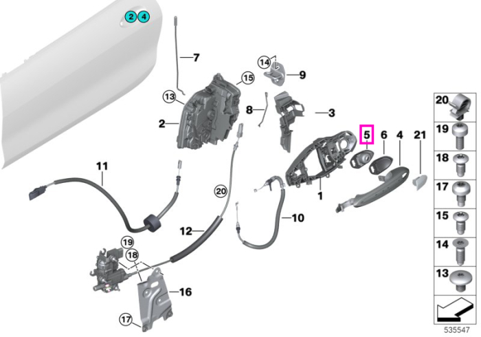 Suport maner exterior usa fata dreapta - BMW Seria 1 F40 F70, Seria 2 F44 F74, Seria 3 G20 G21 G28 G80 G81, Seria 4 G22 G23 G82 G83, Seria 5 F90 G30 G31, Seria 8 F91 F92 F93 G14 G15 G16, iX3 G08, TMC Supra, X3 G01 F97, X4 G02 F98, Z4 G29