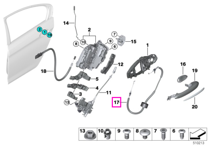 Cablu actionare maner exterior, usa spate - BMW Seria 5 G30 G31 F90 M5