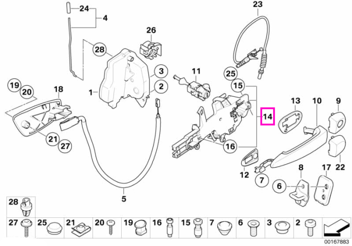 Suport maner exterior usa dreapta - BMW Seria 3 E90 E91 E92 E93, X1 E84