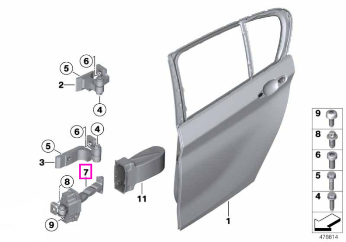 Limitator usa spate, dreapta - BMW Seria 3 F30 F31, F80 M3