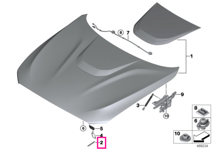 Lifting spring hood latch, lower section - BMW