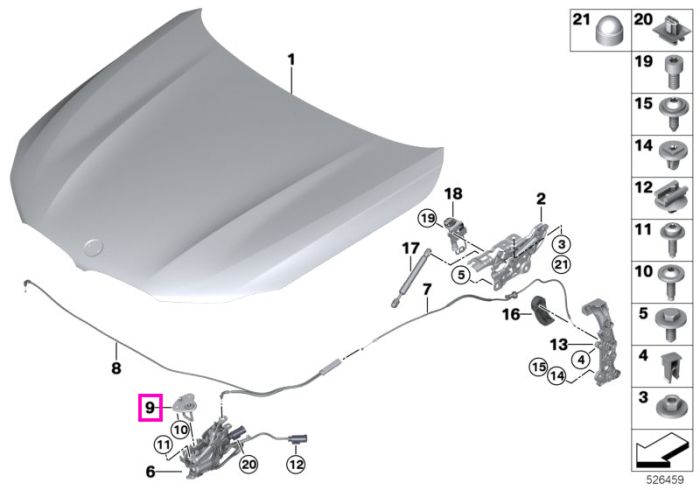Incuietoare capota, parte superioara - BMW Seria 5, Seria 6, Seria 7, X3, X4, X5, X6, X7, Z4, iX3, Supra - Mini F65 F66, Cabrio F67