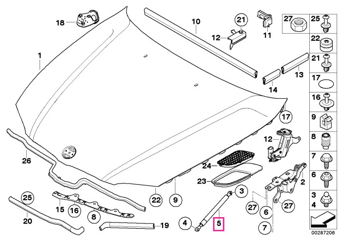 Amortizor gaz, sustinere capota motor, 200N - BMW Seria 3 E90 E92 E93          
