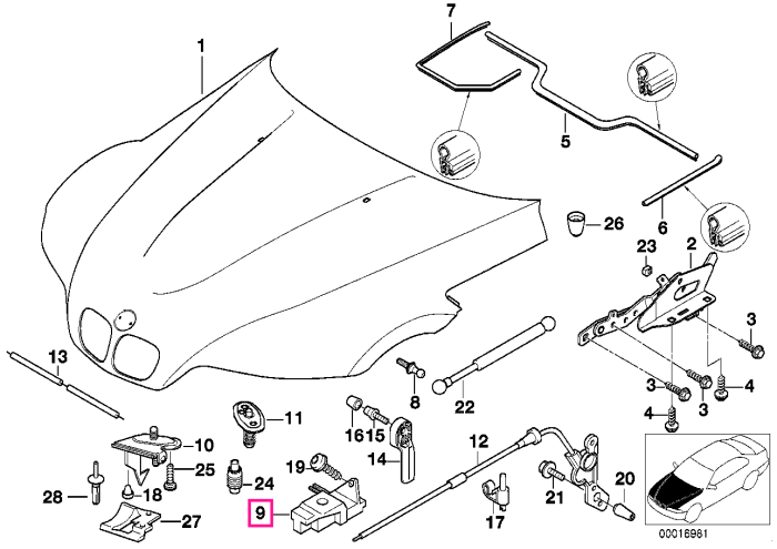 Mecanism inferior stanga, inchidere capota motor - BMW Seria 3 E36, Z3 E36