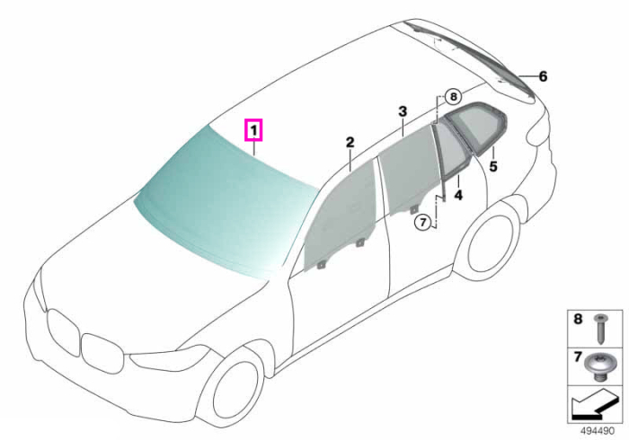 Parbriz tenta verde, preechipare senzori ploaie/lumina/ceata (ADCAM / HUD) - BMW X5 G05 F95 M, X7 G07