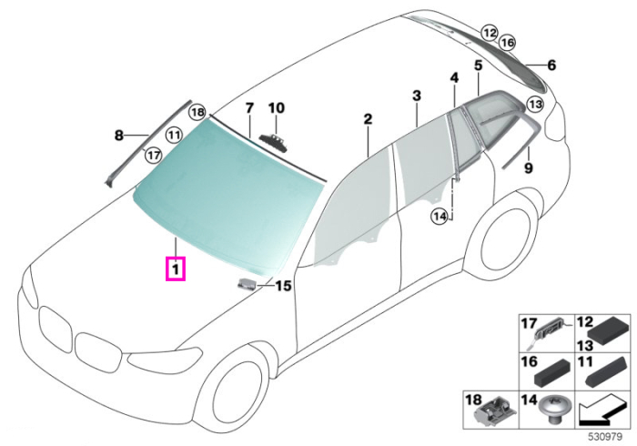 Parbriz tenta verde, preechipare senzori lumina / ploaie, anticondens (KAFAS / HUD) - BMW iX3 G08, X3 G01 G08