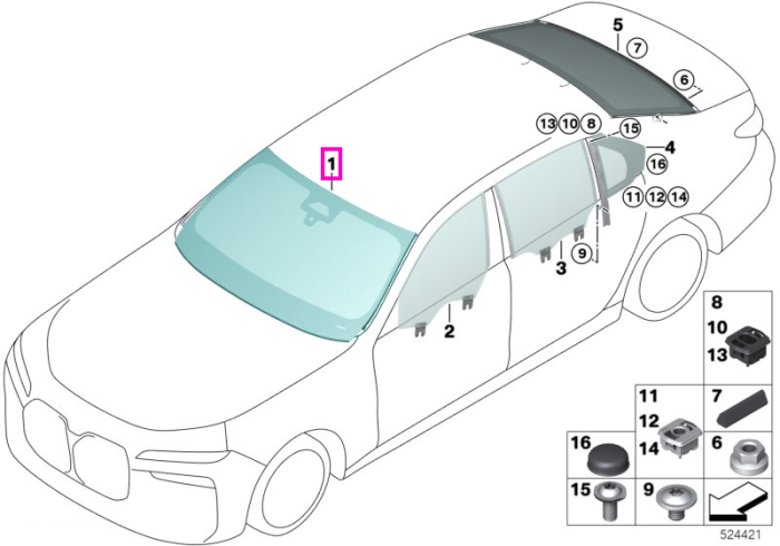 Parbriz tenta verde, preechipare senzori lumina/ploaie/ceata (ADCAM / HUD) - BMW Seria 7 G70
