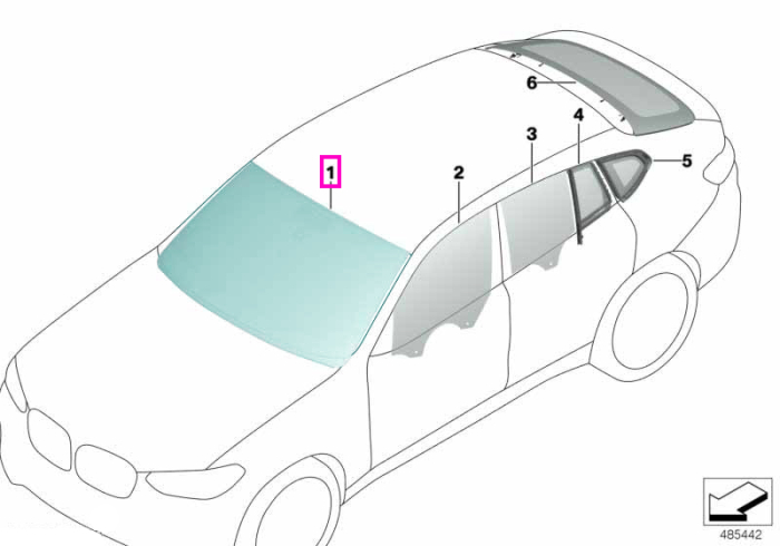 Parbriz tenta verde, preechipare senzori lumina, ploaie, anti-condens (KAFAS) - BMW X4 G02 F98 M - cu 0610 (Head-up display) / cu 05AU (Driving assistant professional)